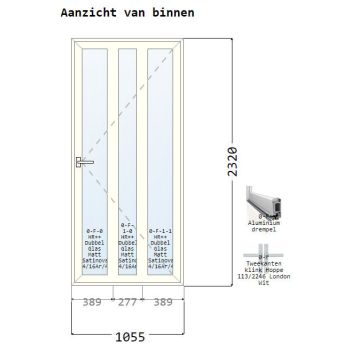 Enkele Deur naar binnen openend 1055mm Br x 2320mm H. 71mm profiel